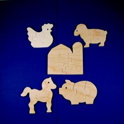 Farm Party Favors - Childrens Wood Puzzles - Package of 10 Farm Animal and Barn Puzzles - All Natural Wooden Toys - Fun for Toddler Partys
